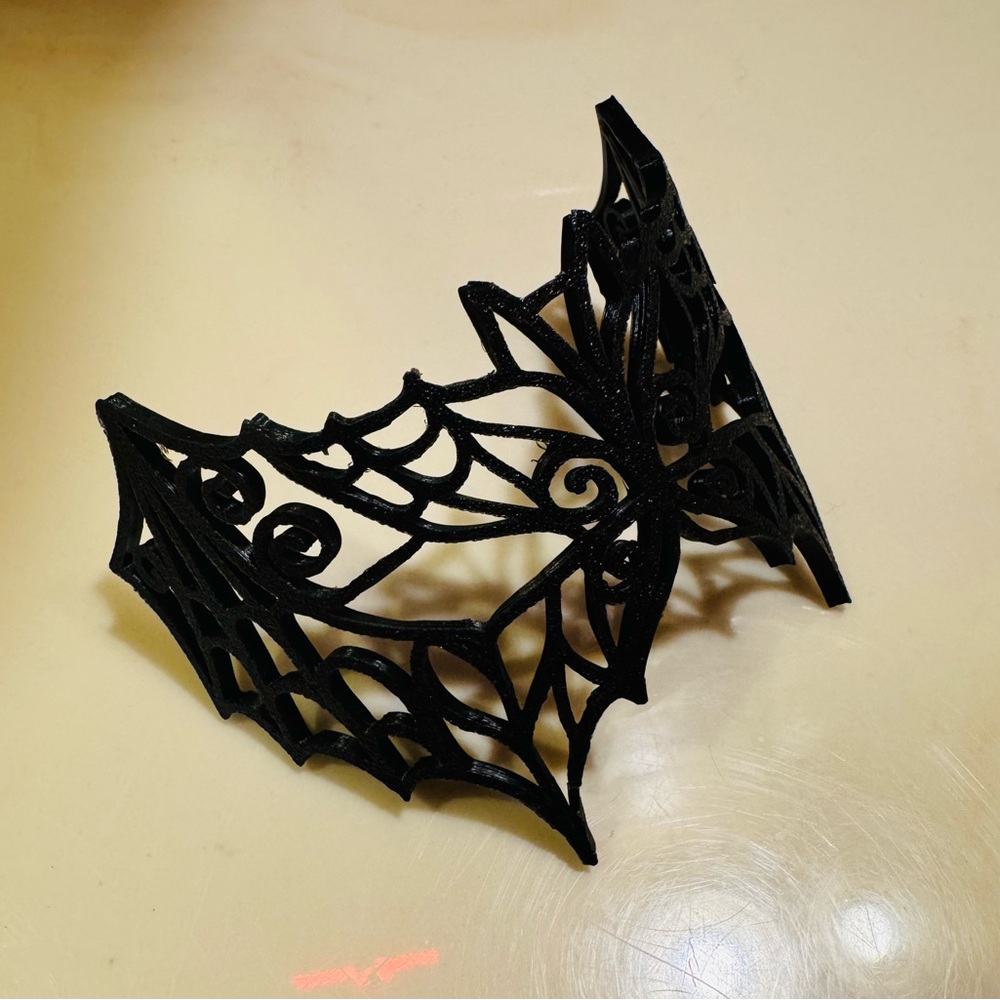 Black Lace Bat Hair Bun with Skull and Coffin Sticks - Picture 3 of 6